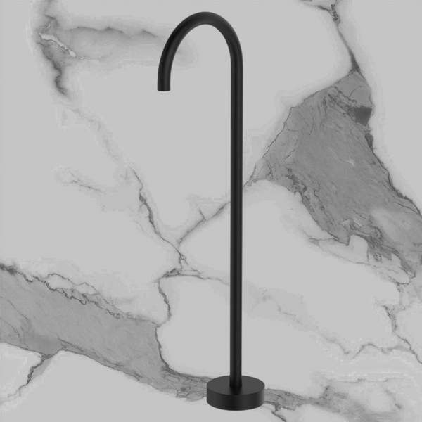 Fienza Kaya Gooseneck Floor Mounted Bath Outlet Matte Black