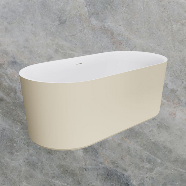 Fienza Empire 1500mm Slim Solid Surface Freestanding Bath with Overflow Matte Khaki