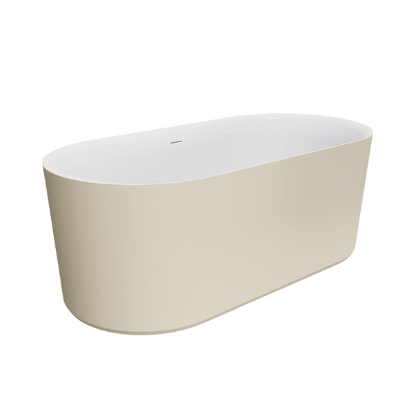 Fienza Empire 1500mm Slim Solid Surface Freestanding Bath with Overflow Matte Khaki
