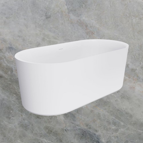 Fienza Empire 1500mm Slim Solid Surface Freestanding Bath with Overflow Matte White