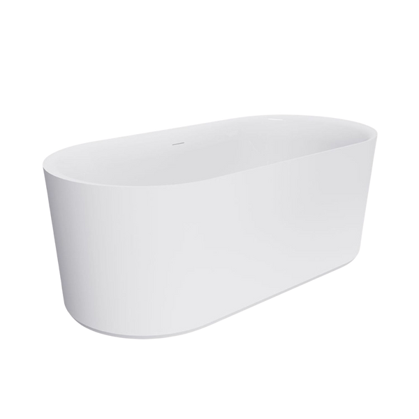Fienza Empire 1500mm Slim Solid Surface Freestanding Bath with Overflow Matte White