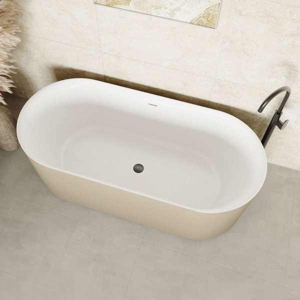 Fienza Empire 1700mm Slim Solid Surface Freestanding Bath with Overflow Matte Khaki