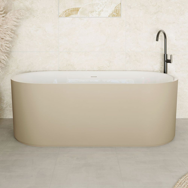 Fienza Empire 1700mm Slim Solid Surface Freestanding Bath with Overflow Matte Khaki
