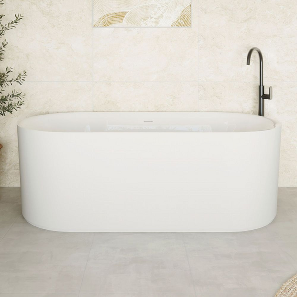 Fienza Empire 1700mm Slim Solid Surface Freestanding Bath with Overflow Matte White