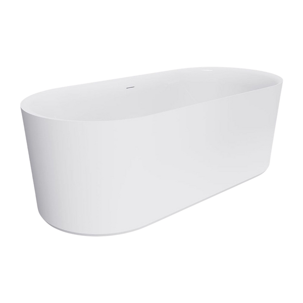 Fienza Empire 1700mm Slim Solid Surface Freestanding Bath with Overflow Matte White