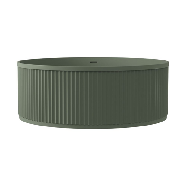 Fienza Minka 1500mm Round Fluted Solid Surface Freestanding Bath with Overflow Forest