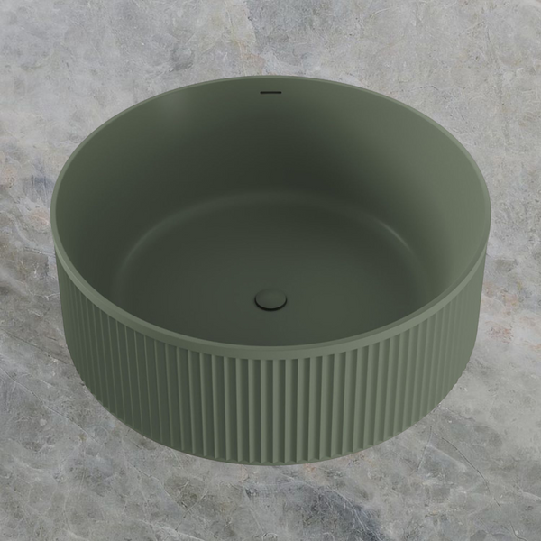 Fienza Minka 1500mm Round Fluted Solid Surface Freestanding Bath with Overflow Forest