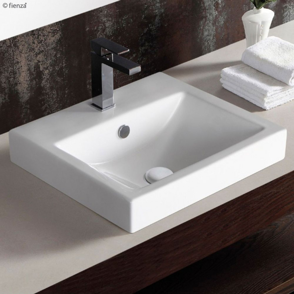 Fienza Low Profile Semi-Inset Basin with Overflow 1 Tap Hole Gloss White