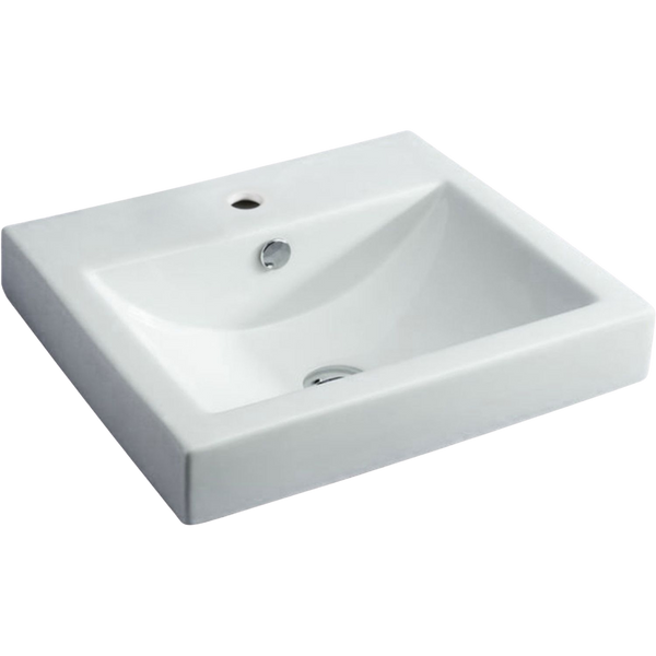 Fienza Low Profile Semi-Inset Basin with Overflow 1 Tap Hole Gloss White