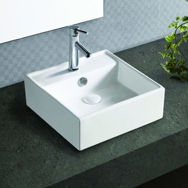 Fienza Helen Junior Above Counter Basin with Overflow 1 Tap Hole Gloss White