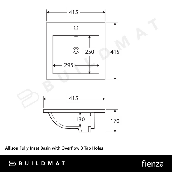 Fienza Allison Fully Inset Basin with Overflow 3 Tap Holes Gloss White