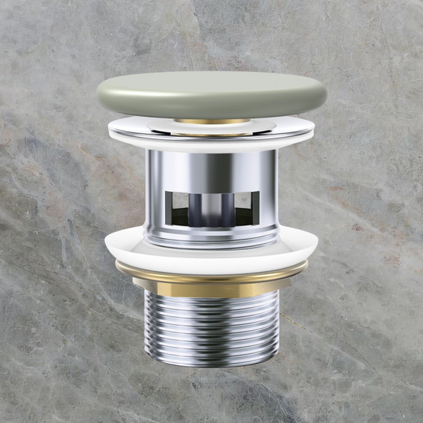 Fienza Pop-Up 32mm with Overflow Basin Waste with Flat Ceramic Cap Matte Olive