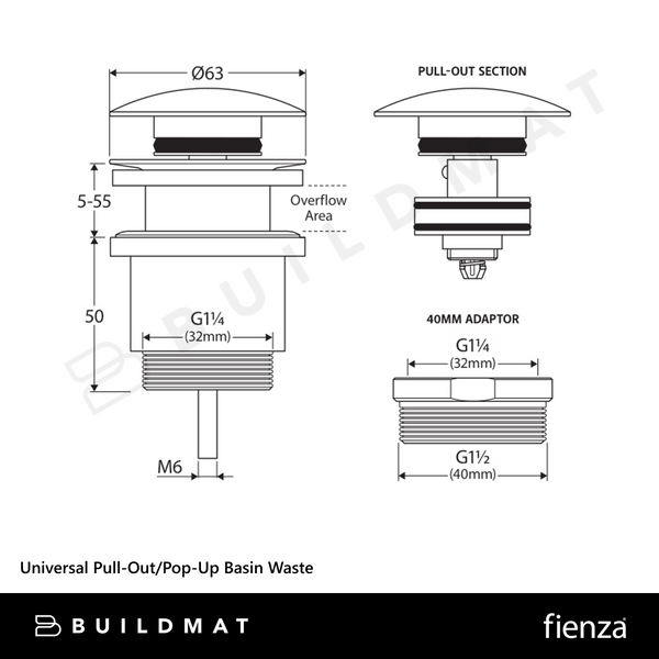 Fienza Universal Pull-Out/Pop-Up Basin Waste Terrazzo