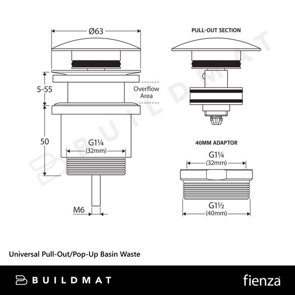 Fienza Universal Pull-Out/Pop-Up Basin Waste Urban Brass