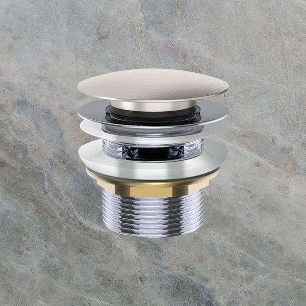 Fienza Universal Pull-Out/Pop-Up Brass Cap Bath Waste with Overflow Brushed Nickel