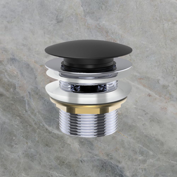 Fienza Universal Pull-Out/Pop-Up Brass Cap Bath Waste with Overflow Matte Black