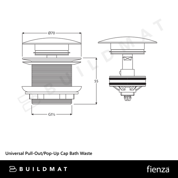 Fienza Universal Pull-Out/Pop-Up Concrete Cap Bath Waste Non-Overflow Warm Grey