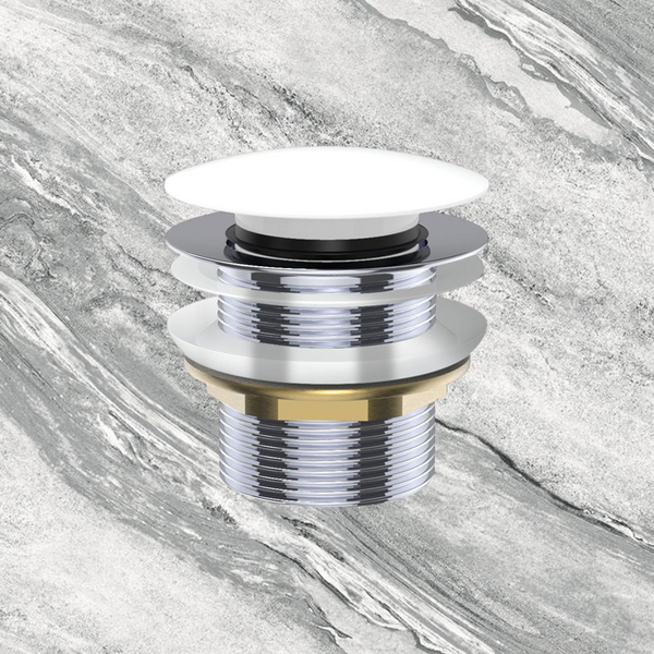 Fienza Universal Pull-Out/Pop-Up Brass Cap Bath Waste Non-Overflow Gloss White