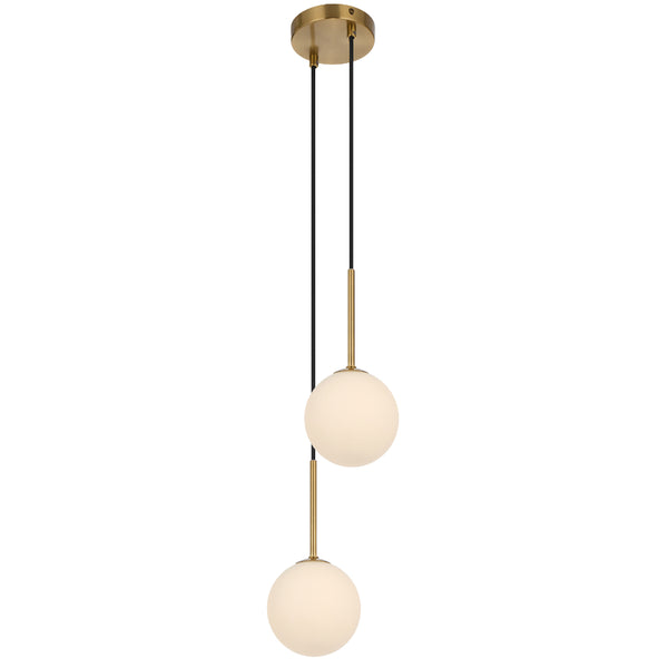 Telbix Gaston 2 Light Pendant Antique Gold Opal Matt