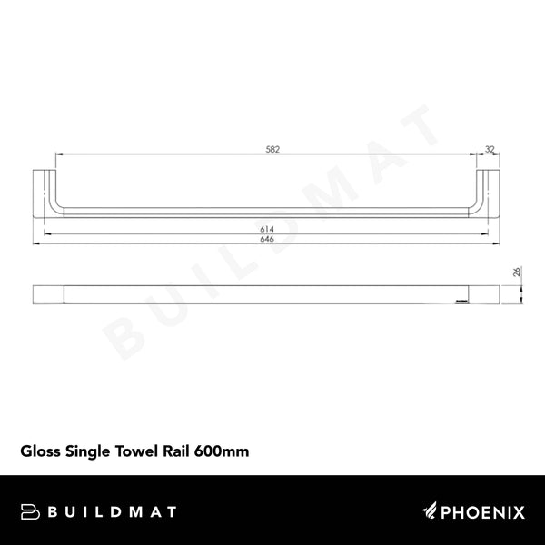 Phoenix Gloss Single Towel Rail 600mm Brushed Bronze