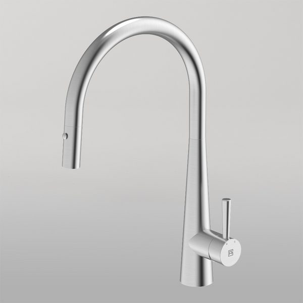 Gareth Ashton 304 Gooseneck Pull Out With Dual Spray Function Kitchen Mixer Brushed Steel