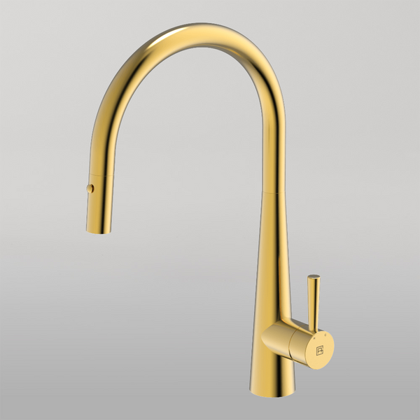 Gareth Ashton 304 Gooseneck Pull Out With Dual Spray Function Kitchen Mixer Eureka Gold