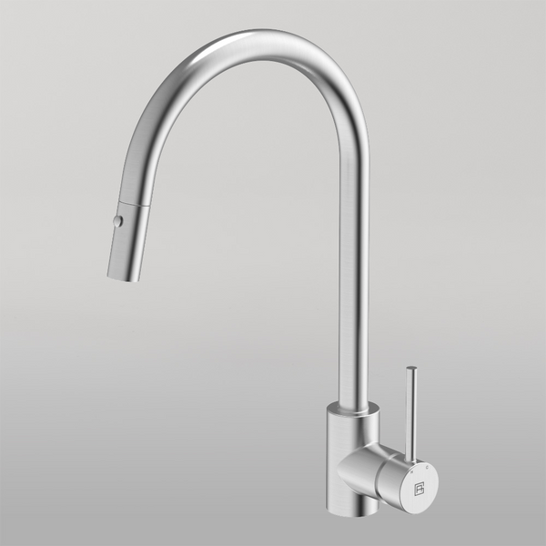 Gareth Ashton 304 Gooseneck With Dual Spray Pull Out Function Kitchen Mixer Brushed Steel