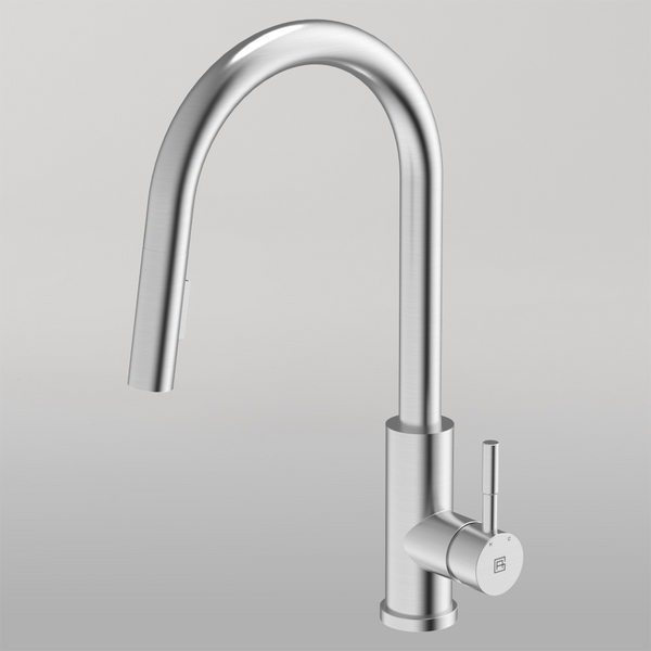 Gareth Ashton 304 Gooseneck Pull Out Dual Spray Function Kitchen Mixer Brushed Steel