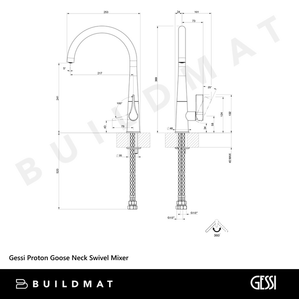 Gessi Proton Goose Neck Swivel Mixer Brushed Nickel