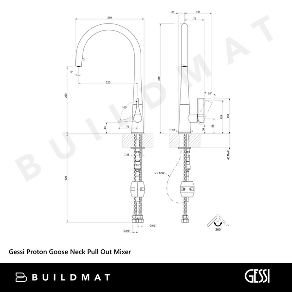 Gessi Proton Goose Neck Pull Out Mixer Chrome