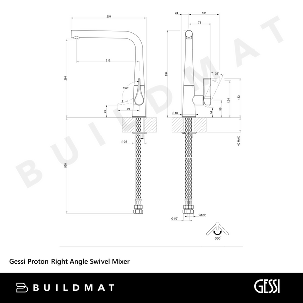 Gessi Proton Right Angle Swivel Mixer Brushed Nickel