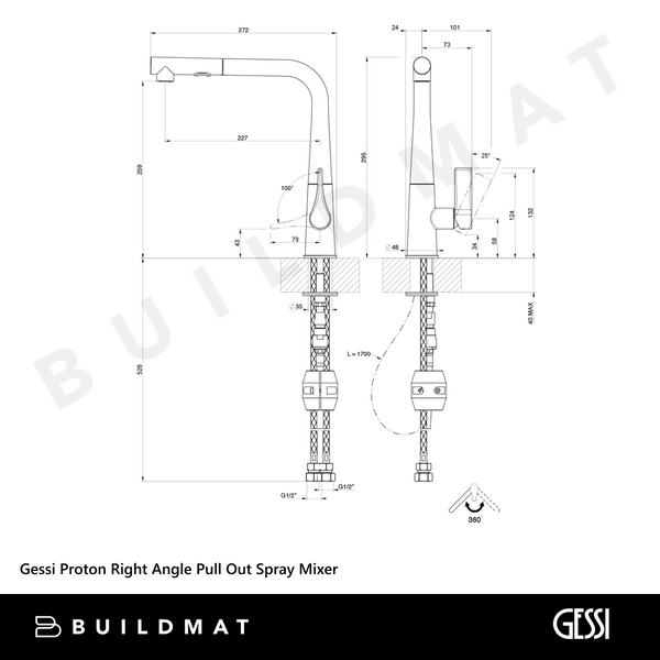Gessi Proton Right Angle Pull Out Spray Mixer Brushed Nickel