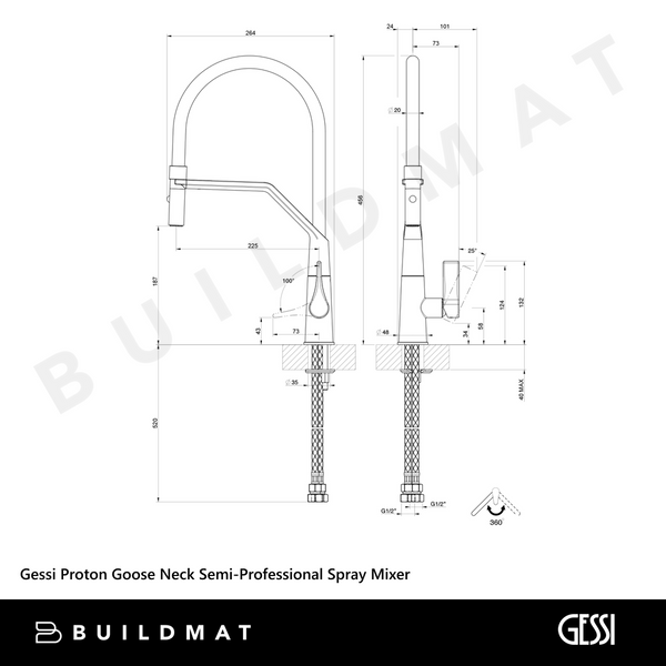 Gessi Proton Goose Neck Semi-Professional Spray Mixer Matte Black