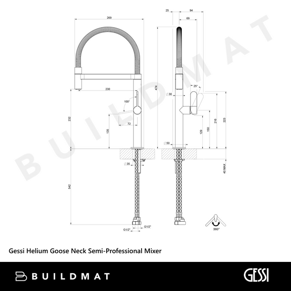Gessi Helium Goose Neck Semi-Professional Mixer Chrome