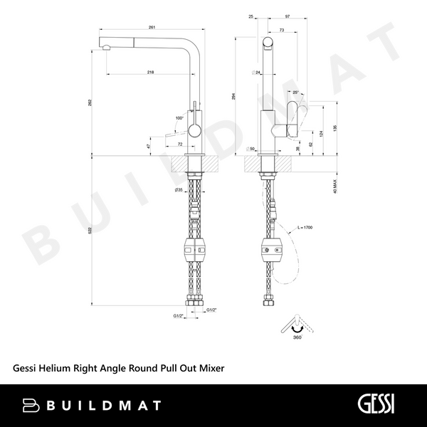 Gessi Helium Right Angle Round Pull Out Mixer Chrome