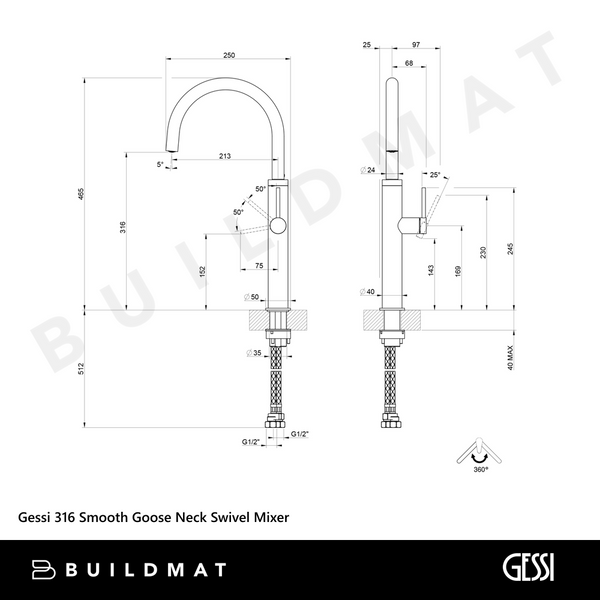 Gessi 316 Smooth Goose Neck Swivel Mixer Warm Bronze