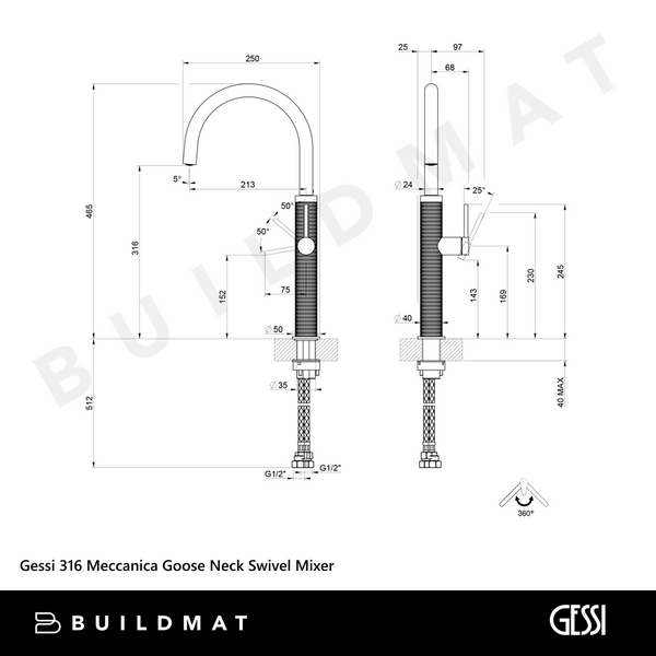 Gessi 316 Meccanica Goose Neck Swivel Mixer Matte Black