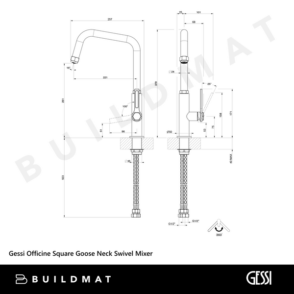 Gessi Officine Square Goose Neck Swivel Mixer Chrome