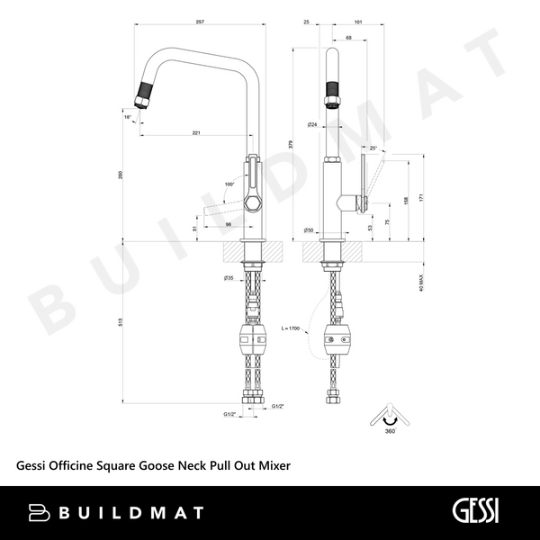 Gessi Officine Square Goose Neck Pull Out Mixer Warm Bronze