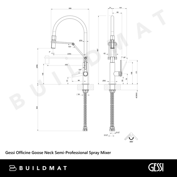 Gessi Officine Goose Neck Semi-Professional Spray Mixer Matte Black