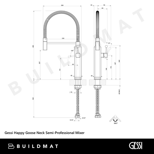 Gessi Happy Goose Neck Semi-Professional Mixer Gloss White