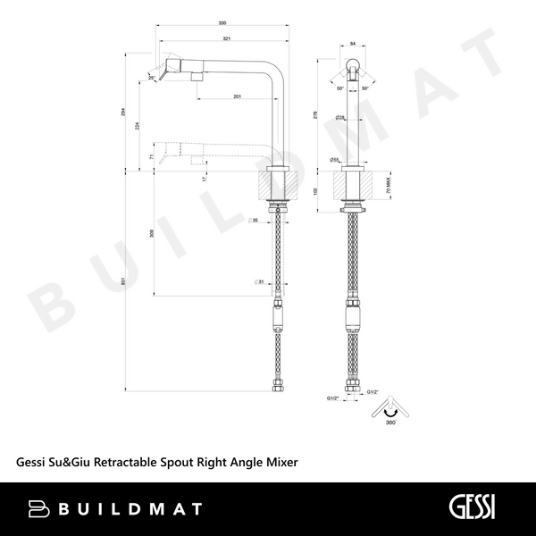 Gessi Su&Giù Retractable Spout Right Angle Mixer Brushed Nickel