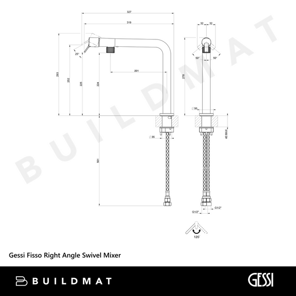 Gessi Fisso Right Angle Swivel Mixer Chrome
