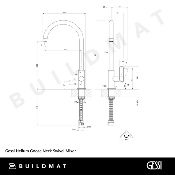 Gessi Helium Goose Neck Swivel Mixer Chrome