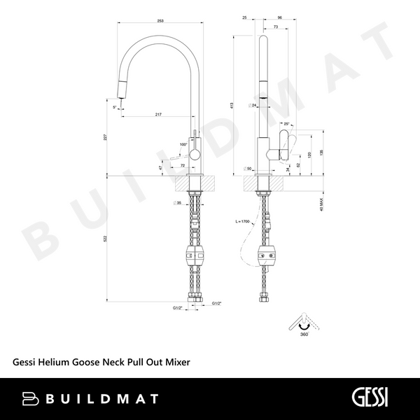 Gessi Helium Goose Neck Pull Out Mixer Brushed Nickel
