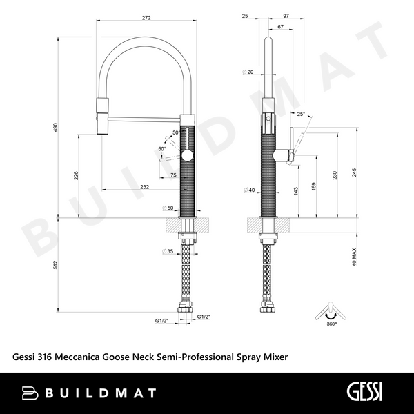 Gessi 316 Meccanica Goose Neck Semi-Professional Spray Mixer Brushed Copper