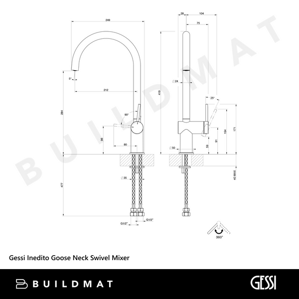 Gessi Inedito Goose Neck Swivel Mixer Brushed Nickel