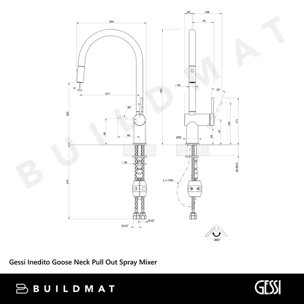 Gessi Inedito Goose Neck Pull Out Spray Mixer Chrome