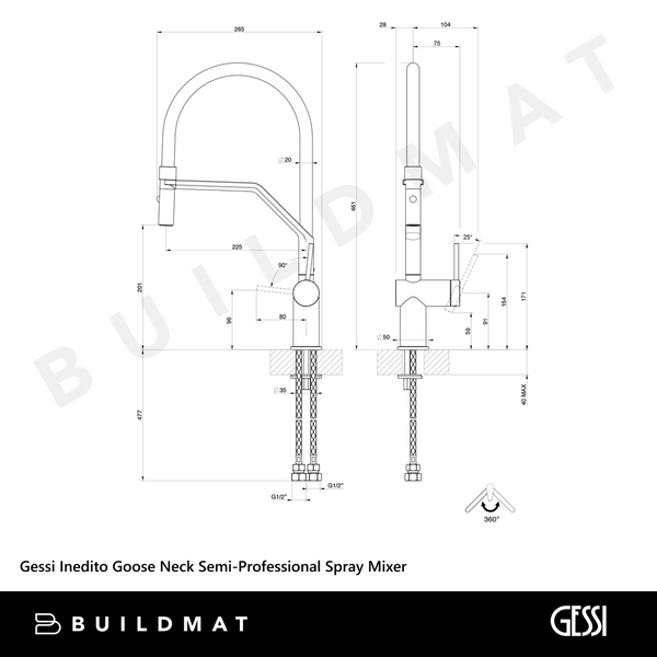 Gessi Inedito Goose Neck Semi-Professional Spray Mixer Brushed Nickel