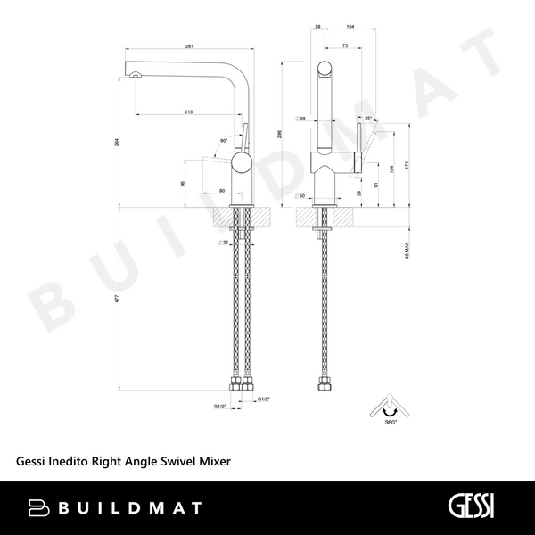 Gessi Inedito Right Angle Swivel Mixer Chrome